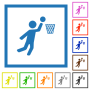 Basketball player flat color icons in square frames on white background - Basketball player flat framed icons