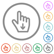 Hand cursor down outline flat color icons in round outlines on white background - Hand cursor down outline flat icons with outlines