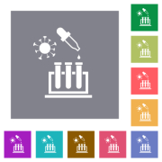 Covid research flat icons on simple color square backgrounds - Covid research square flat icons