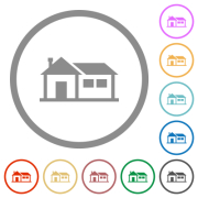 Family house flat color icons in round outlines on white background - Family house flat icons with outlines