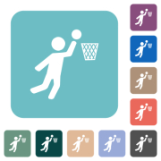 Basketball player white flat icons on color rounded square backgrounds - Basketball player rounded square flat icons