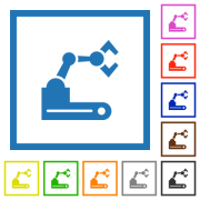 Robotic arm flat color icons in square frames on white background - Robotic arm flat framed icons