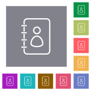 Spiral contact book alternate flat icons on simple color square backgrounds - Spiral contact book alternate square flat icons
