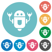 Rolling robot flat white icons on round color backgrounds - Rolling robot flat round icons