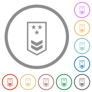 Military insignia with two chevrons and three stars flat color icons in round outlines on white background - Military insignia with two chevrons and three stars flat icons with outlines