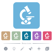 Microscope white flat icons on color rounded square backgrounds. 6 bonus icons included - Microscope flat icons on color rounded square backgrounds