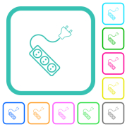 Portable electrical outlet with three sockets and extension cord and plug solid vivid colored flat icons in curved borders on white background - Portable electrical outlet with three sockets and extension cord and plug solid vivid colored flat icons