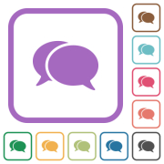 Two oval chat bubbles solid simple icons in color rounded square frames on white background - Two oval chat bubbles solid simple icons