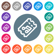 Concert ticket outline flat white icons on round color backgrounds. 17 background color variations are included. - Concert ticket outline flat white icons on round color backgrounds