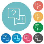 Frequently asked questions outline flat white icons on round color backgrounds - Frequently asked questions outline flat round icons