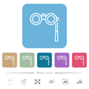 Lorgnette outline white flat icons on color rounded square backgrounds. 6 bonus icons included - Lorgnette outline flat icons on color rounded square backgrounds