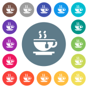 Cup of tea flat white icons on round color backgrounds. 17 background color variations are included. - Cup of tea flat white icons on round color backgrounds