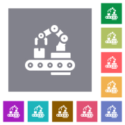 Robotic arm flat icons on simple color square backgrounds - Robotic arm square flat icons