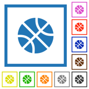 Basketball solid flat color icons in square frames on white background - Basketball solid flat framed icons