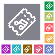 Concert ticket outline flat icons on simple color square backgrounds - Concert ticket outline square flat icons