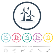 Wind energy flat color icons in round outlines. 6 bonus icons included. - Wind energy flat color icons in round outlines