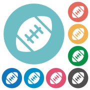 Rugby ball solid flat white icons on round color backgrounds - Rugby ball solid flat round icons