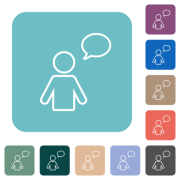 One talking person with oval bubble outline white flat icons on color rounded square backgrounds - One talking person with oval bubble outline rounded square flat icons