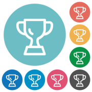 Trophy cup outline flat white icons on round color backgrounds - Trophy cup outline flat round icons