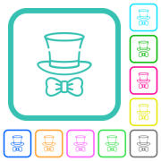 Top hat and bow tie outline vivid colored flat icons in curved borders on white background - Top hat and bow tie outline vivid colored flat icons