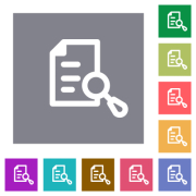 Search document flat icons on simple color square backgrounds - Search document square flat icons