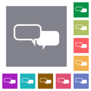 Chat bubbles flat icons on simple color square backgrounds - Chat bubbles square flat icons