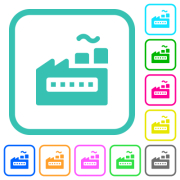 Factory building solid vivid colored flat icons in curved borders on white background - Factory building solid vivid colored flat icons