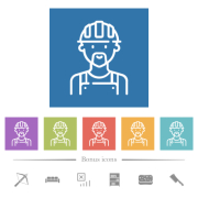 Worker avatar outline flat white icons in square backgrounds. 6 bonus icons included. - Worker avatar outline flat white icons in square backgrounds