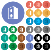 Speaker multi colored flat icons on round backgrounds. Included white, light and dark icon variations for hover and active status effects, and bonus shades. - Speaker round flat multi colored icons