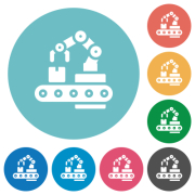 Robotic arm flat white icons on round color backgrounds - Robotic arm flat round icons