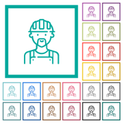 Worker avatar outline flat color icons with quadrant frames on white background - Worker avatar outline flat color icons with quadrant frames