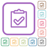 Checklist outline simple icons in color rounded square frames on white background - Checklist outline simple icons