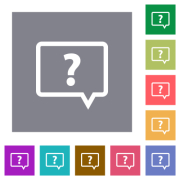 Rounded square help chat bubble outline flat icons on simple color square backgrounds - Rounded square help chat bubble outline square flat icons