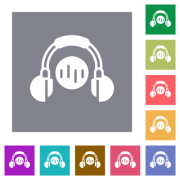 Music listening flat icons on simple color square backgrounds - Music listening square flat icons