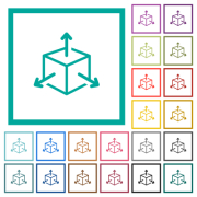 Package logistics outline flat color icons with quadrant frames on white background - Package logistics outline flat color icons with quadrant frames