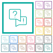 Frequently asked questions outline flat color icons with quadrant frames on white background - Frequently asked questions outline flat color icons with quadrant frames