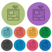 Cash register outline darker flat icons on color round background - Cash register outline color darker flat icons