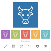 Cow head outline flat white icons in square backgrounds. 6 bonus icons included. - Cow head outline flat white icons in square backgrounds