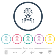 Worker avatar outline flat color icons in round outlines. 6 bonus icons included. - Worker avatar outline flat color icons in round outlines