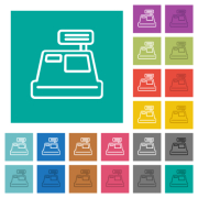 Cash register outline multi colored flat icons on plain square backgrounds. Included white and darker icon variations for hover or active effects. - Cash register outline square flat multi colored icons