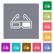 Retro 3d glasses alternate flat icons on simple color square backgrounds - Retro 3d glasses alternate square flat icons