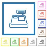 Cash register outline flat color icons in square frames on white background - Cash register outline flat framed icons