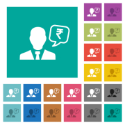 Indian Rupee financial advisor multi colored flat icons on plain square backgrounds. Included white and darker icon variations for hover or active effects. - Indian Rupee financial advisor square flat multi colored icons