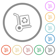 Recycling Hand Truck flat color icons in round outlines on white background - Recycling Hand Truck flat icons with outlines