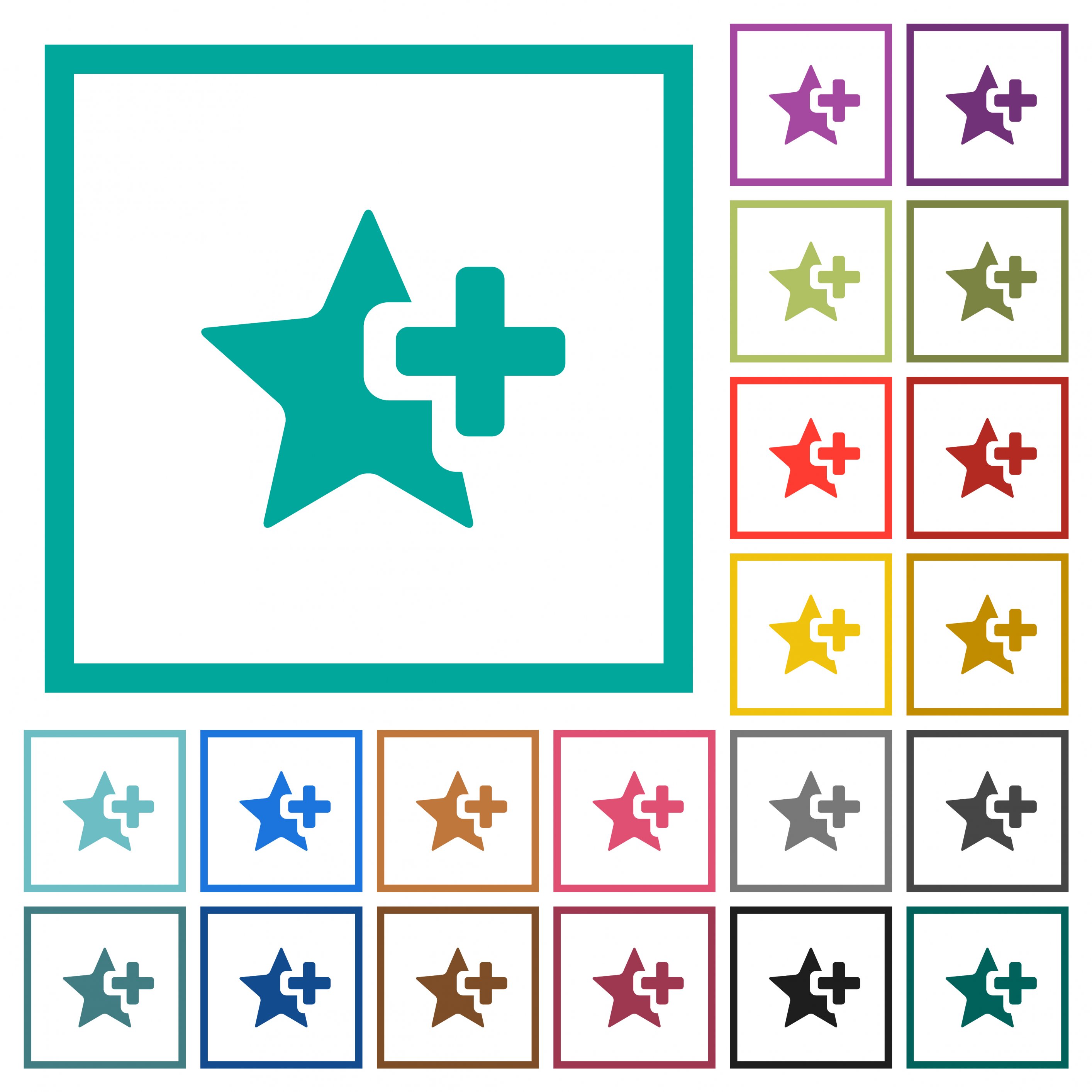 Add star flat color icons with quadrant frames on white background - Free image