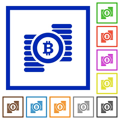 Set of color square framed Bitcoins flat icons - Free image