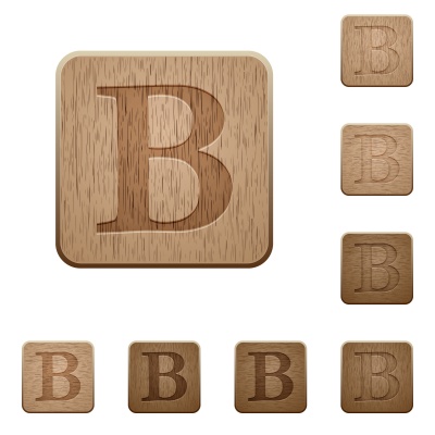 Set of carved wooden Bold font buttons in 8 variations. - Free image