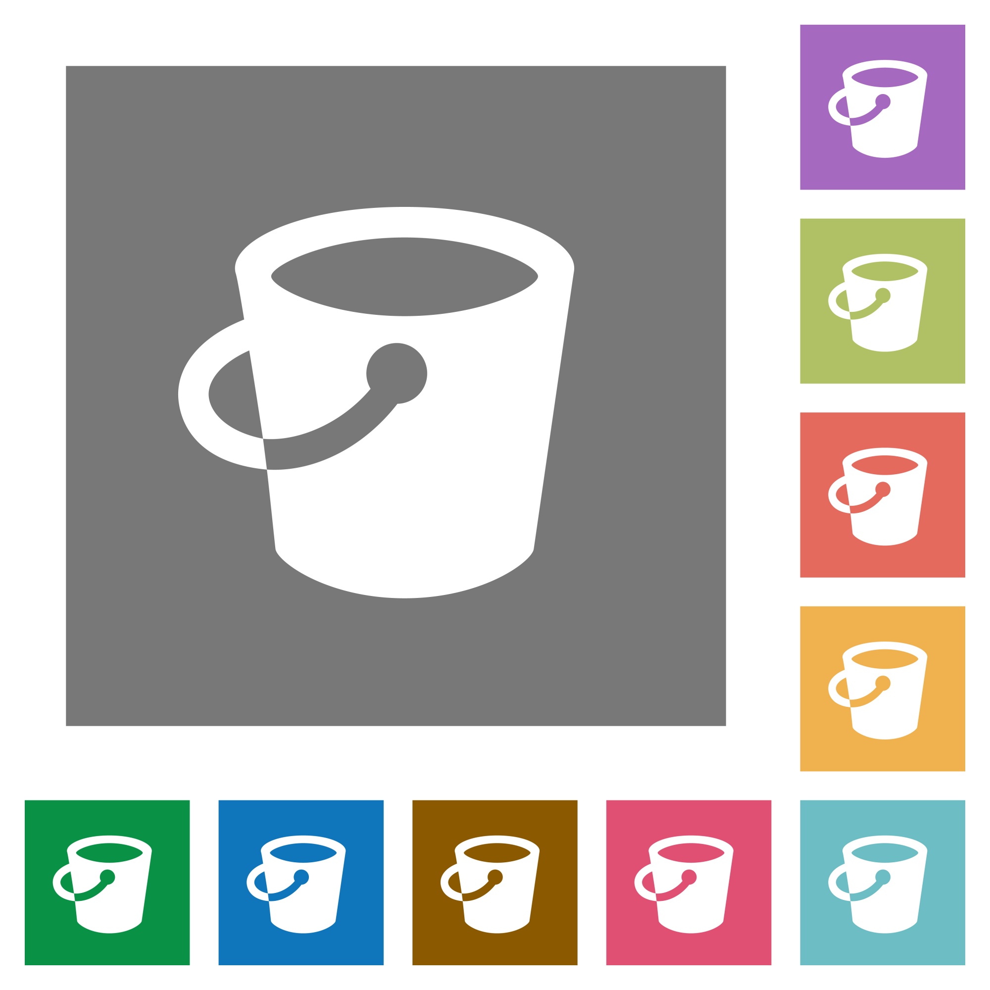 Bucket flat icons on simple color square backgrounds - Free image