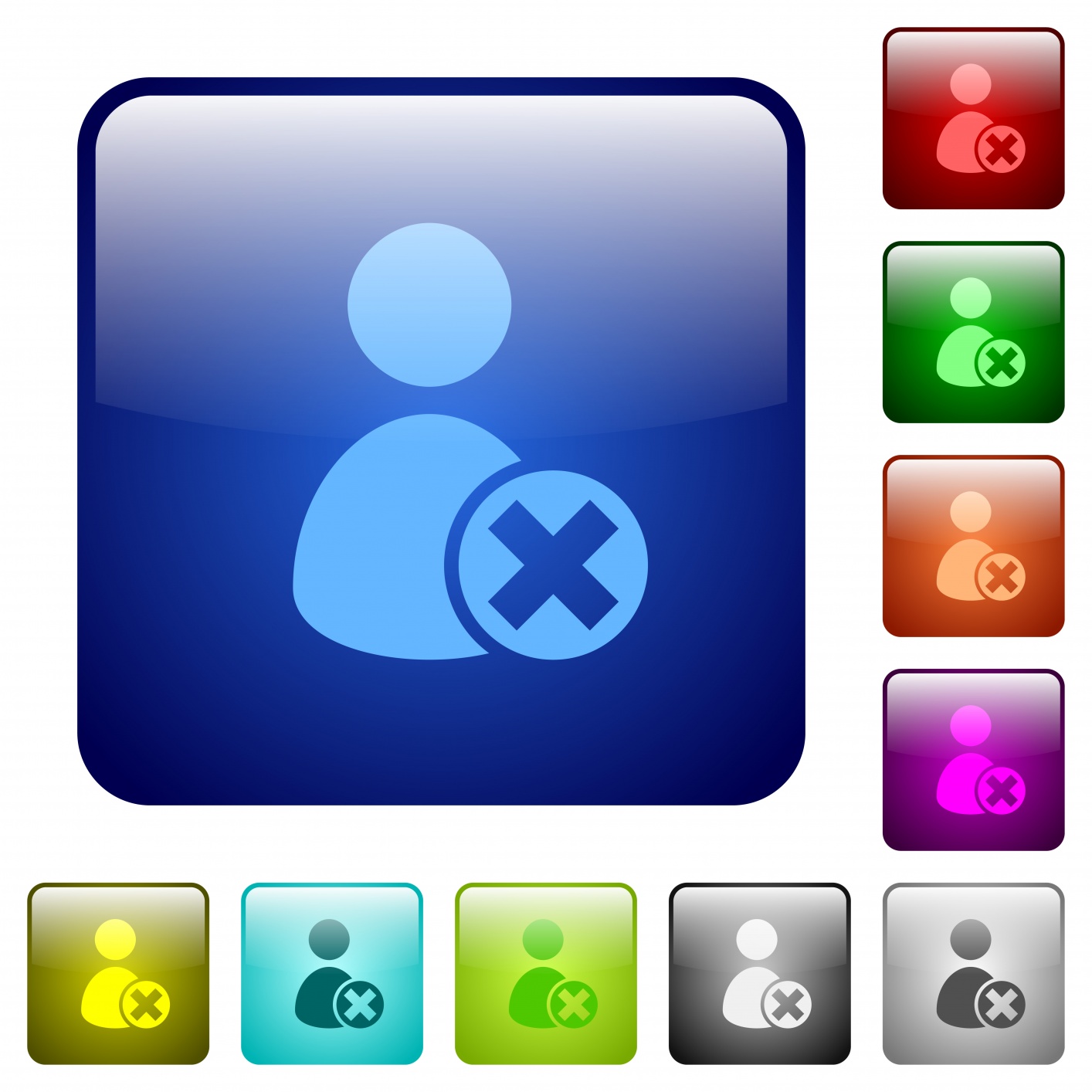 Cancel user account icons in rounded square color glossy button set - Free image