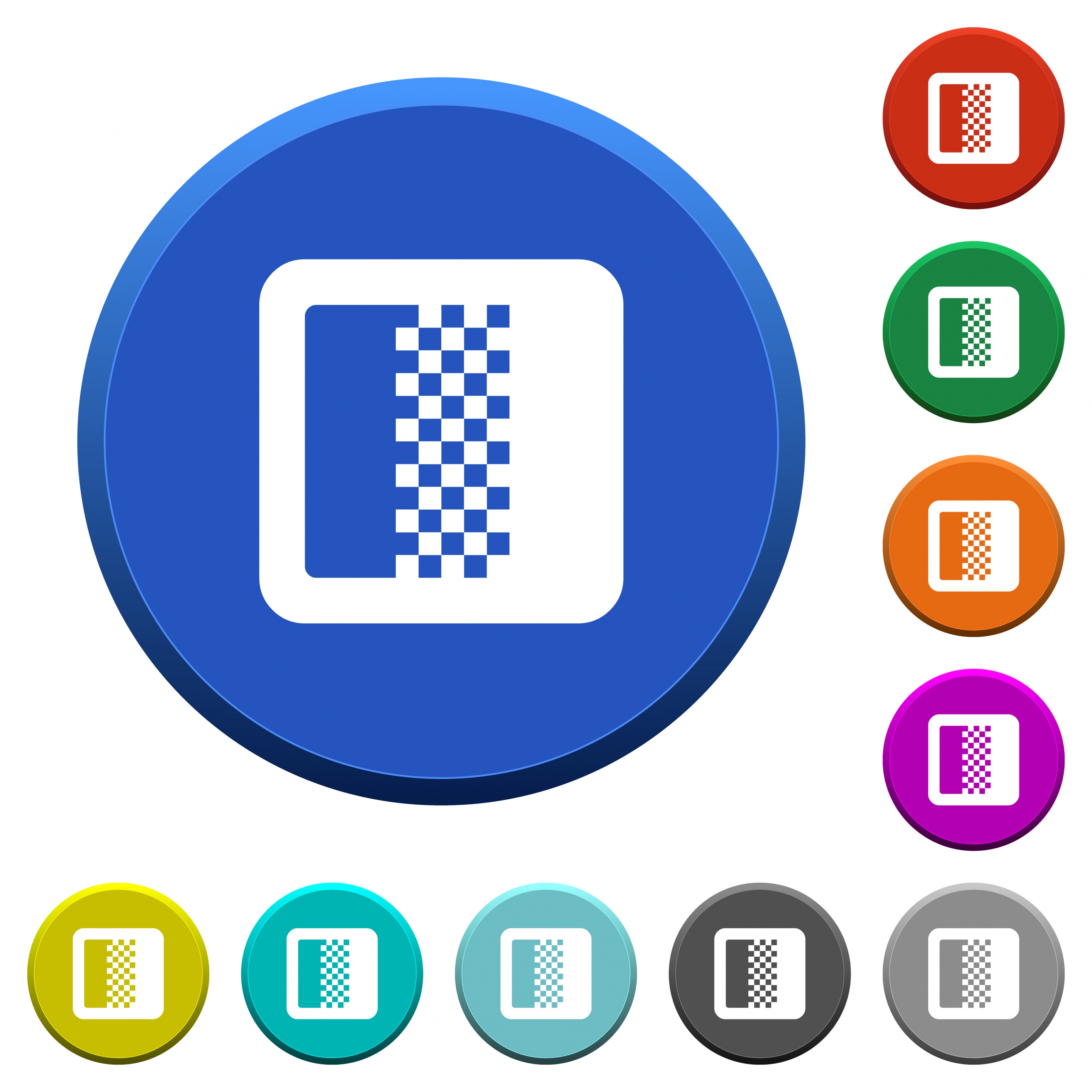 Color gradient round color beveled buttons with smooth surfaces and flat white icons - Free image